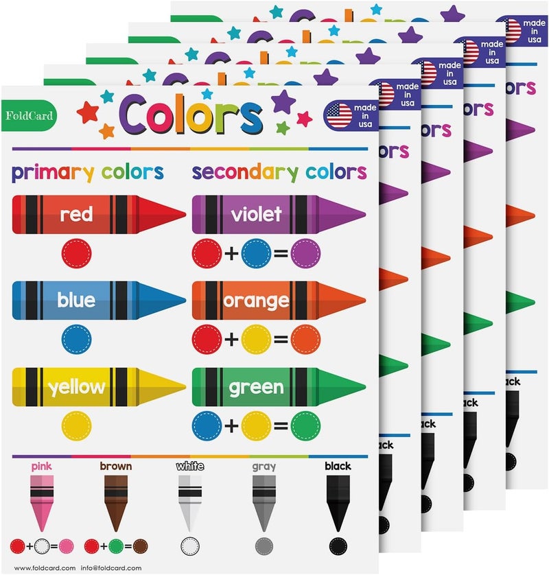 FoldCard Colors Chart for Preschool to Grade 1 Kids – Bright and Colorful Educational Visual/Learning Aid Poster Decoration for Classroom or Homeschool | Glossy Durable Cardstock | 8.5" x 11" | 5 per Pack - Image 1